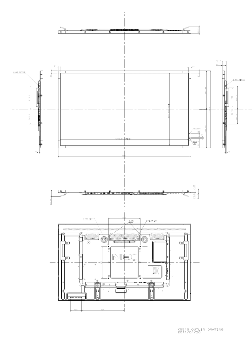 Page 1 de la notice Dessin technique NEC MultiSync X551S