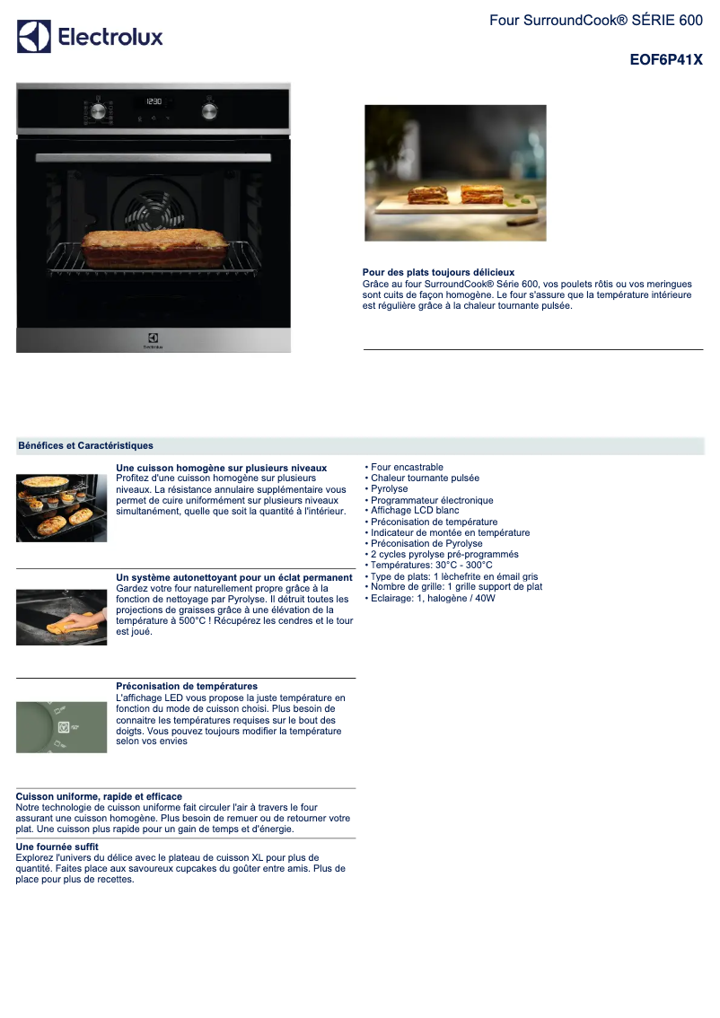 Página 1 del manual Ficha técnica Electrolux EOF6P41X