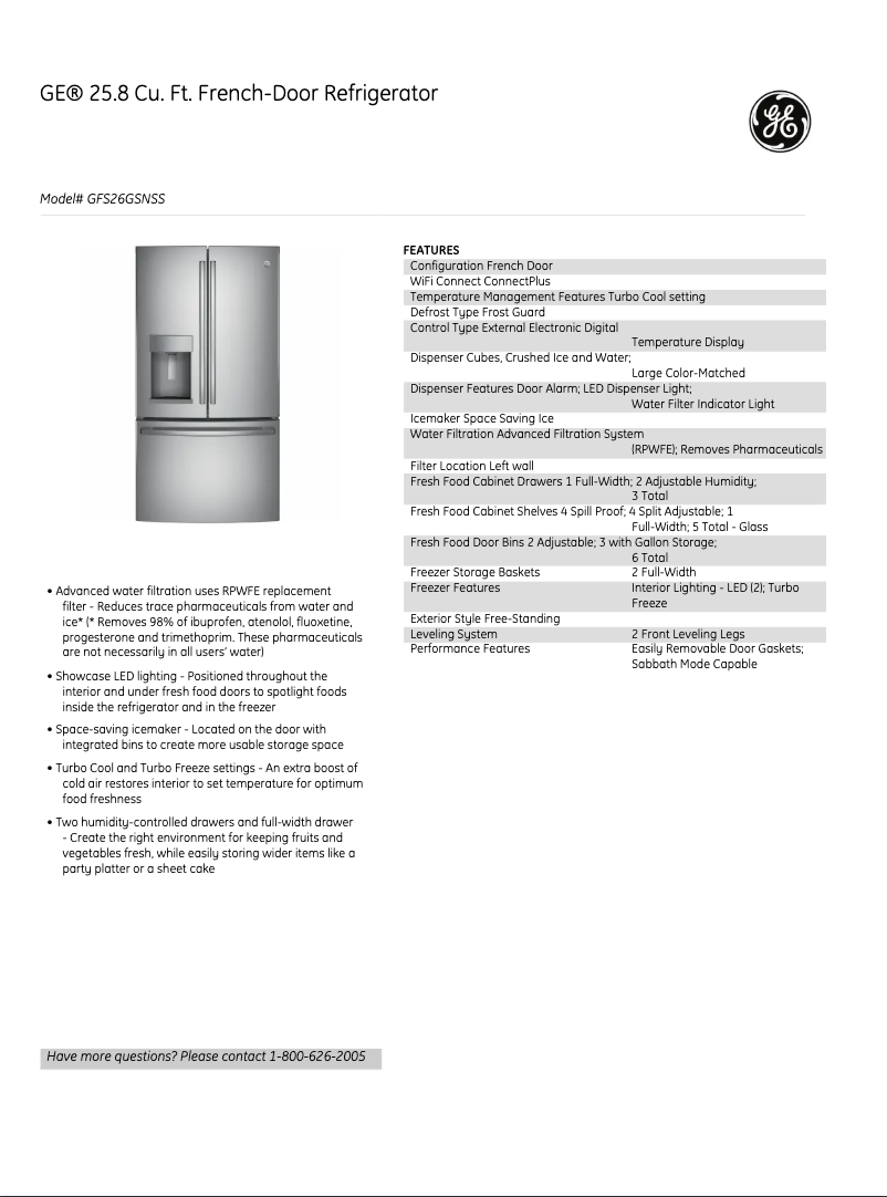 Page n°1 - Fiche technique GE GFS26GMNES
