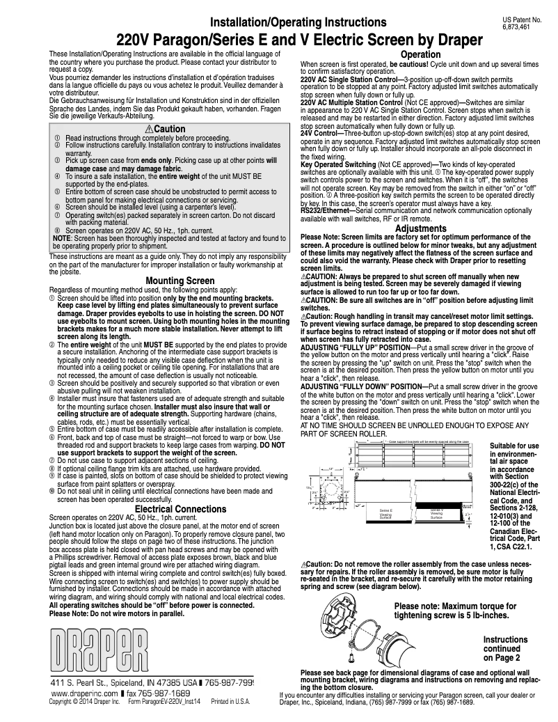 Page 1 de la notice Manuel utilisateur Draper Paragon E