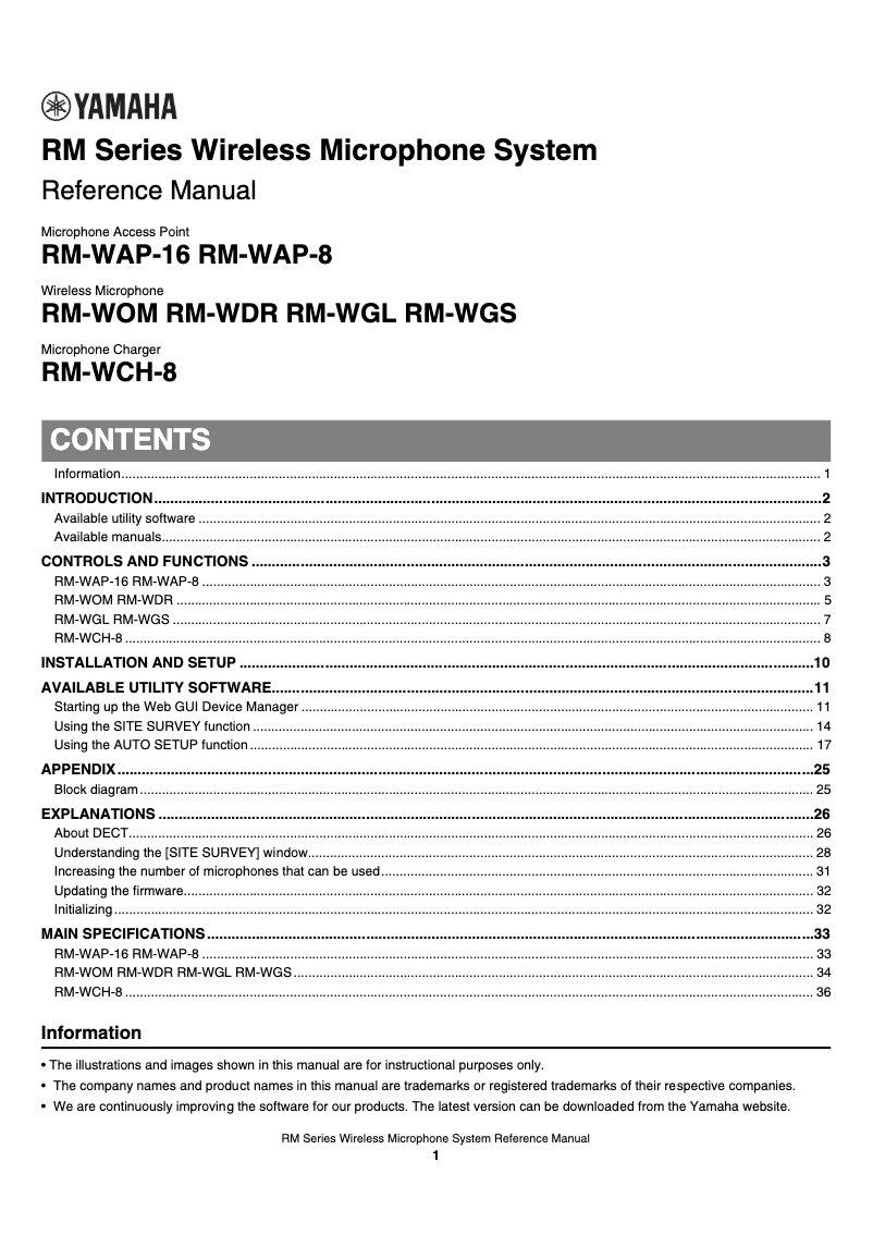 Page 1 de la notice Manuel utilisateur Yamaha RM-WCH-8