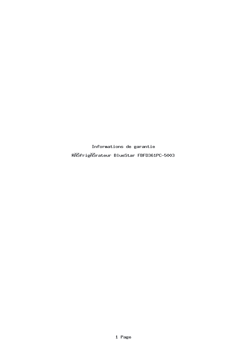 Page 1 de la notice Informations de garantie BlueStar FBFD361PC-5003