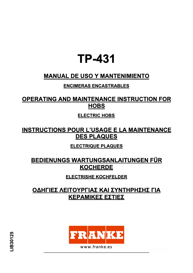 Page 1 de la notice Manuel utilisateur Franke TP-431
