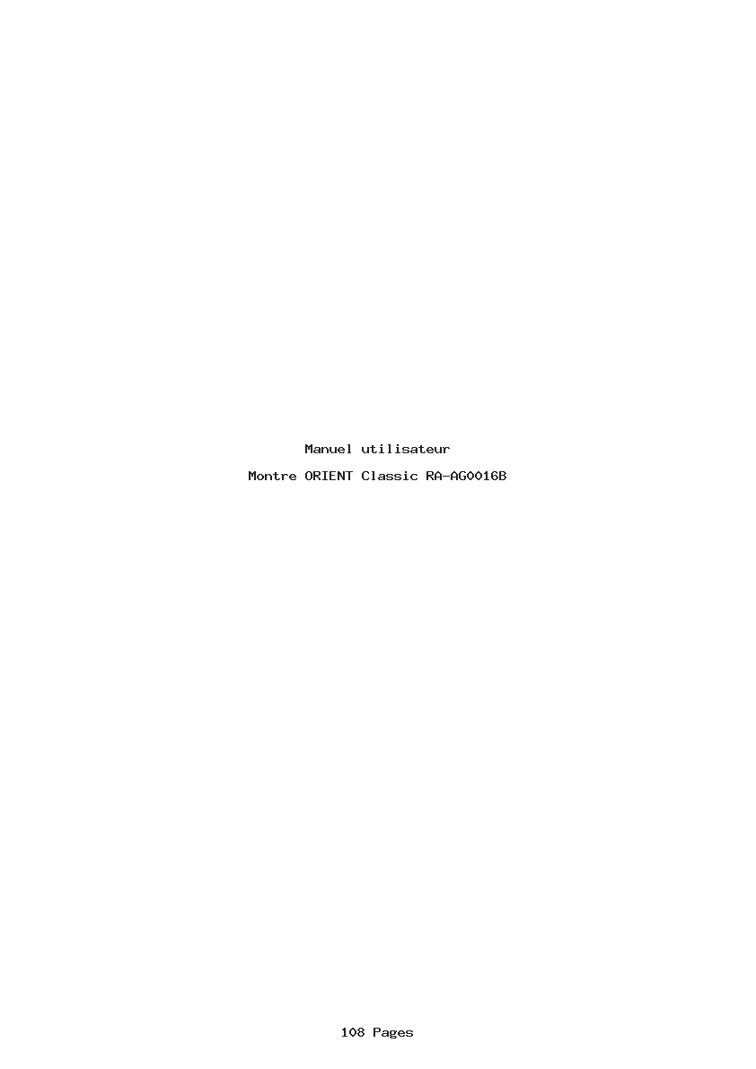 Page 1 de la notice Manuel utilisateur ORIENT Classic RA-AG0016B
