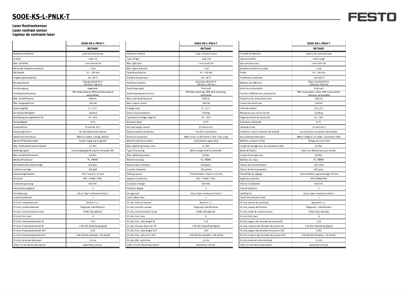 Page 1 de la notice Manuel utilisateur Festo SOOE-KS-L-PNLK-T