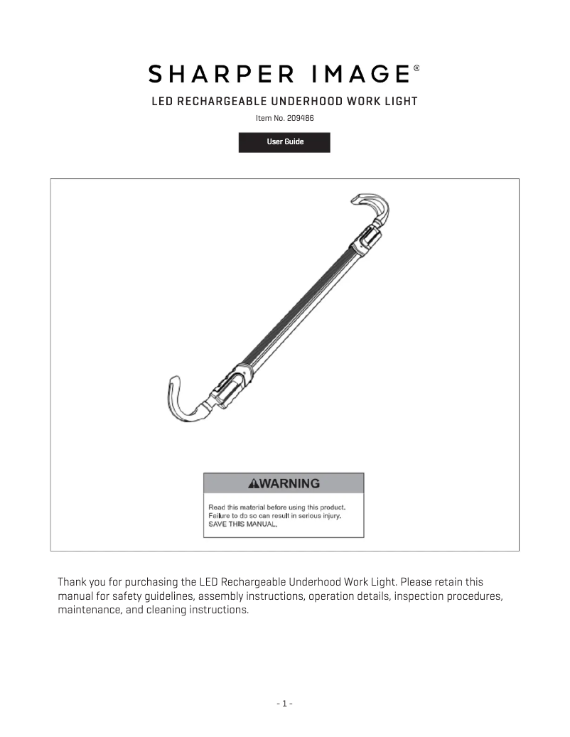 Page 1 de la notice Manuel utilisateur Sharper Image LED Rechargeable Underhood Work Light