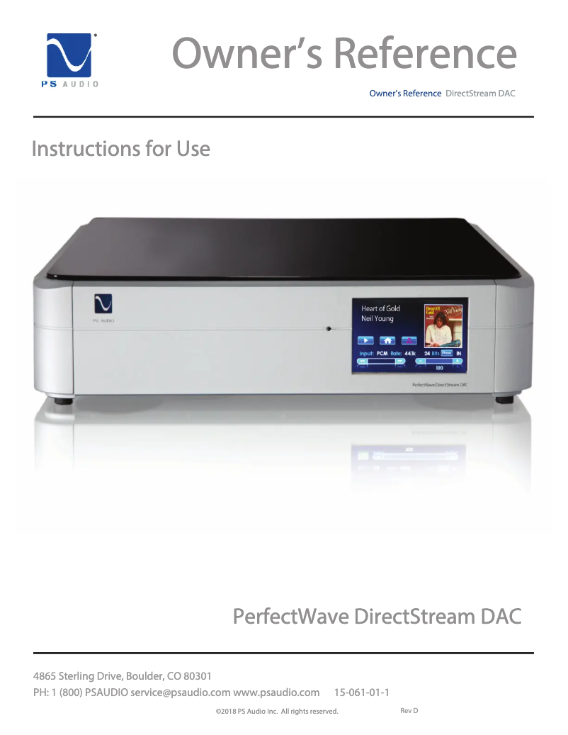 Page 1 de la notice Manuel utilisateur PS Audio DirectStream DAC