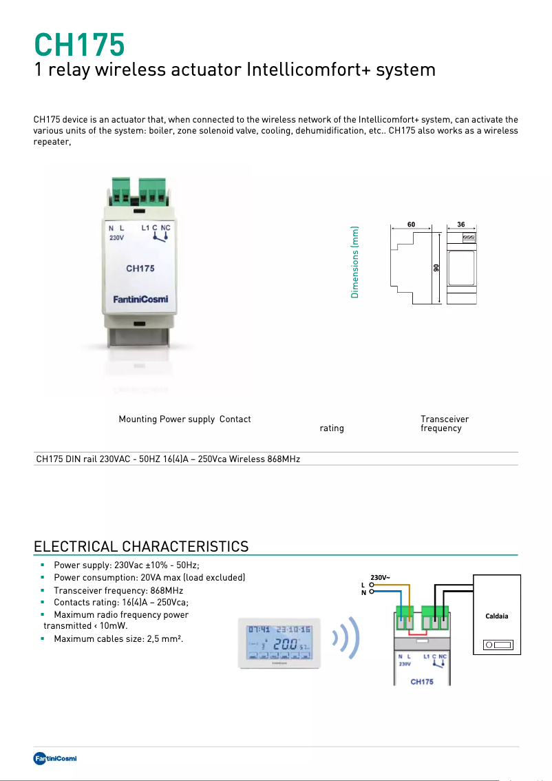 Page 1 de la notice Fiche technique Fantini Cosmi CH175