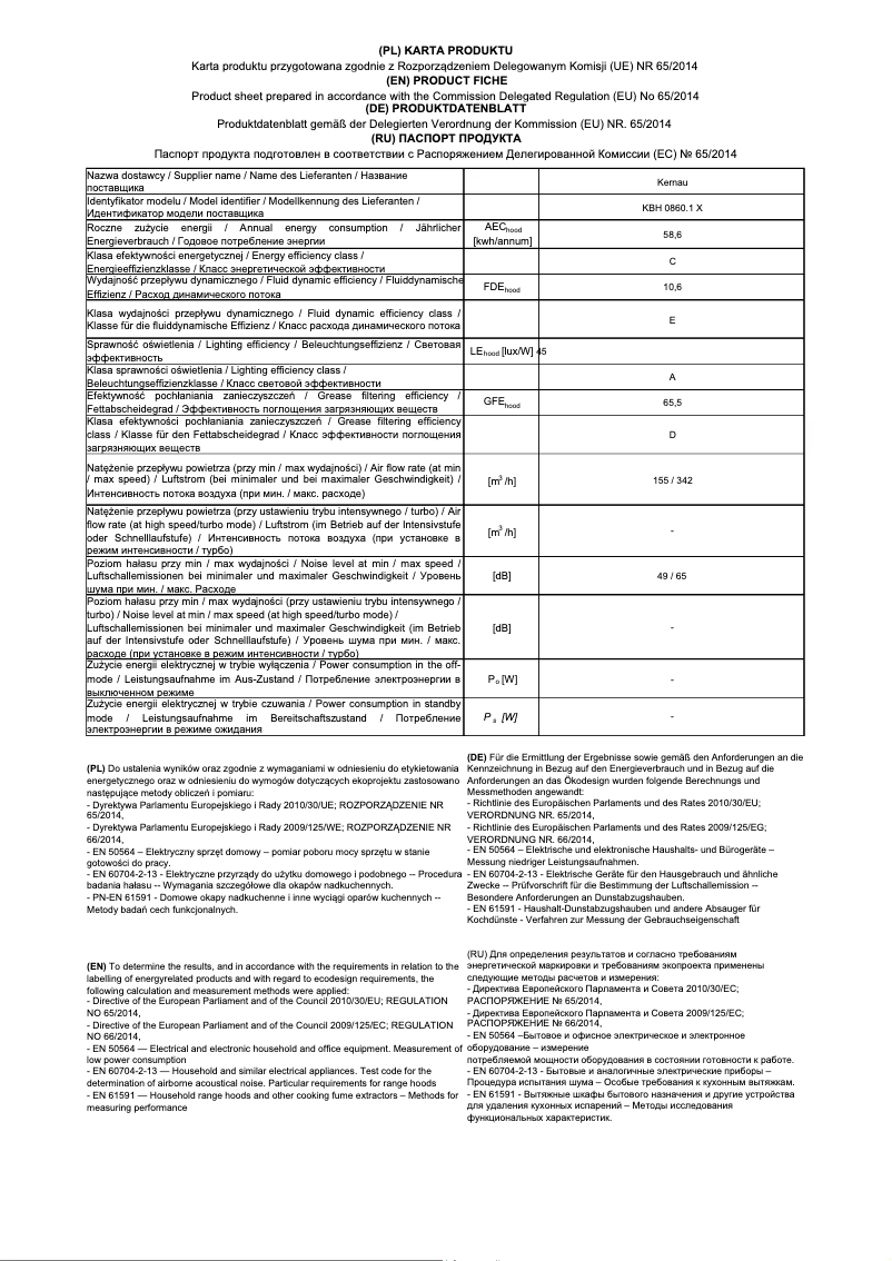 Page 1 de la notice Fiche technique Kernau KBH 0860 X