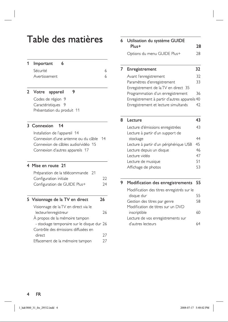 Page 1 of the manual User Manual Philips HDR3810