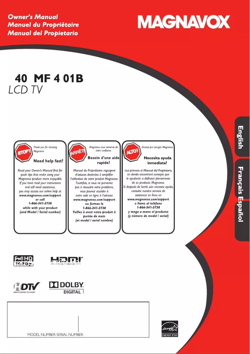 Page 1 de la notice Manuel utilisateur Magnavox 40MF401B