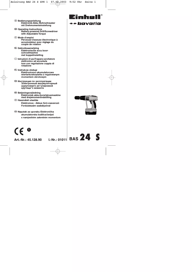Page 1 of the manual User Manual Bavaria by Einhell BAS 24 S