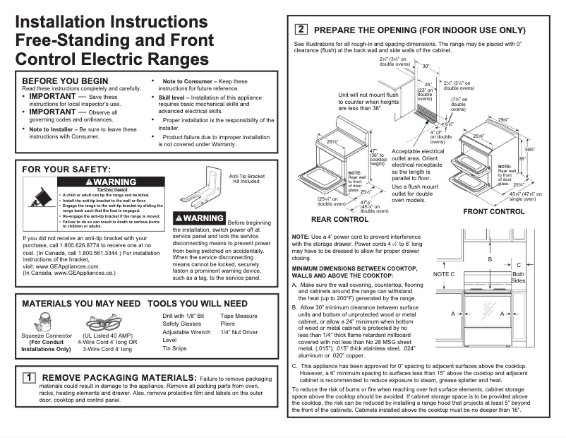 Page 1 de la notice Guide d'installation GE JS645ELES