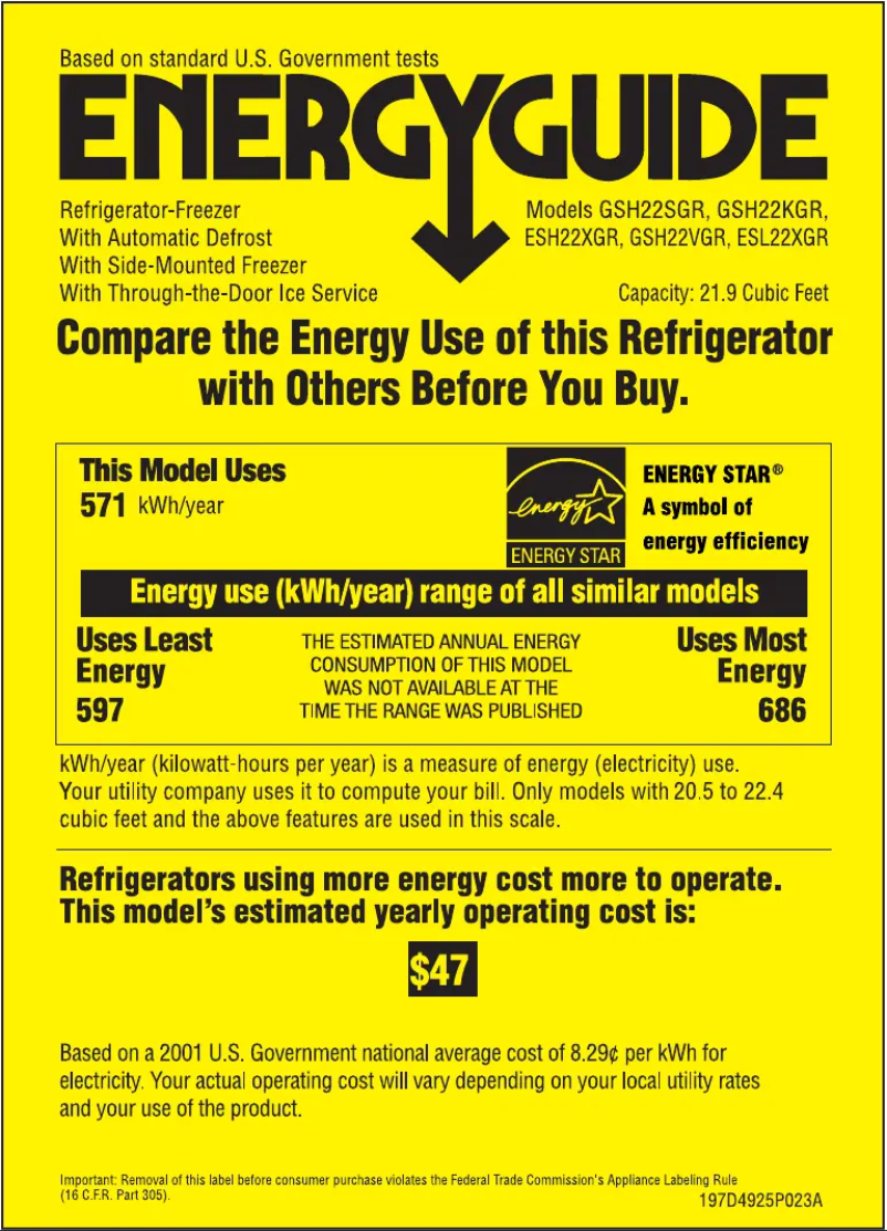 Página 1 del manual Etiqueta energética GE ESH22XGRCC