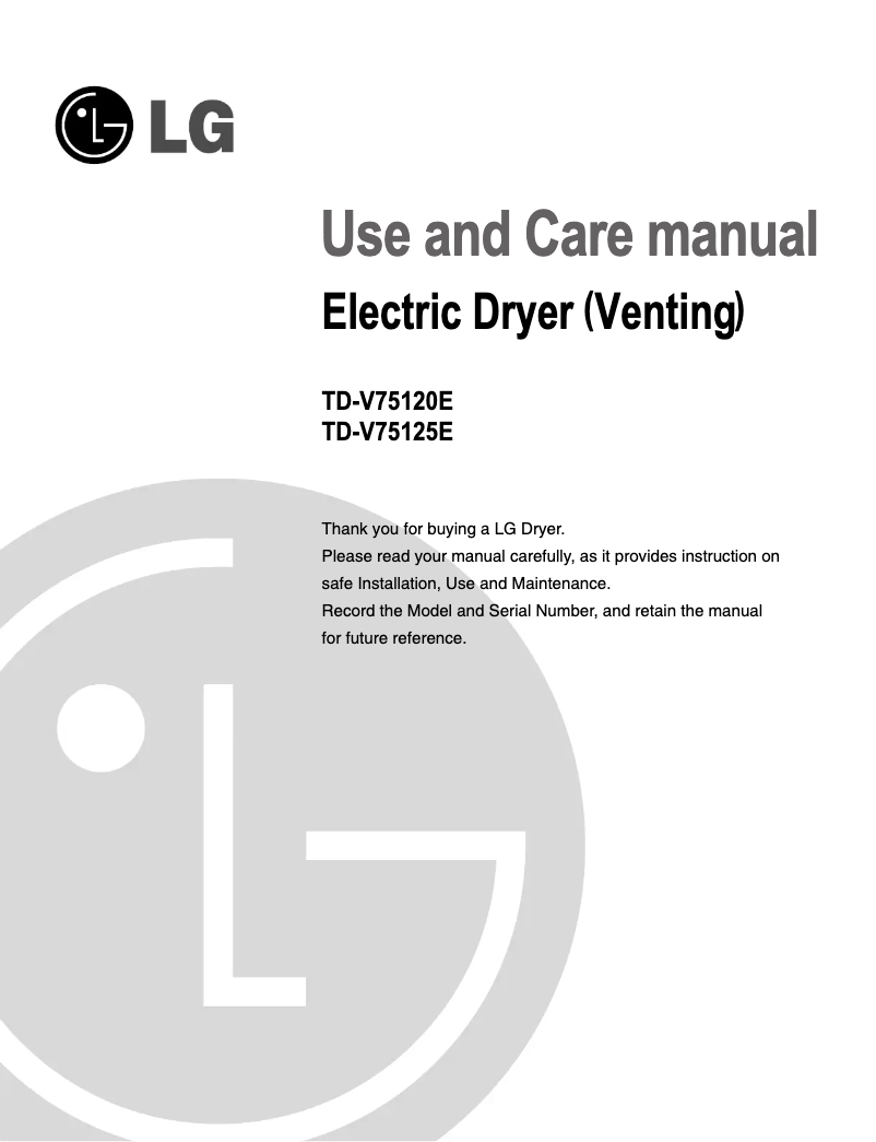 Page 1 de la notice Manuel utilisateur LG TD-V75125E