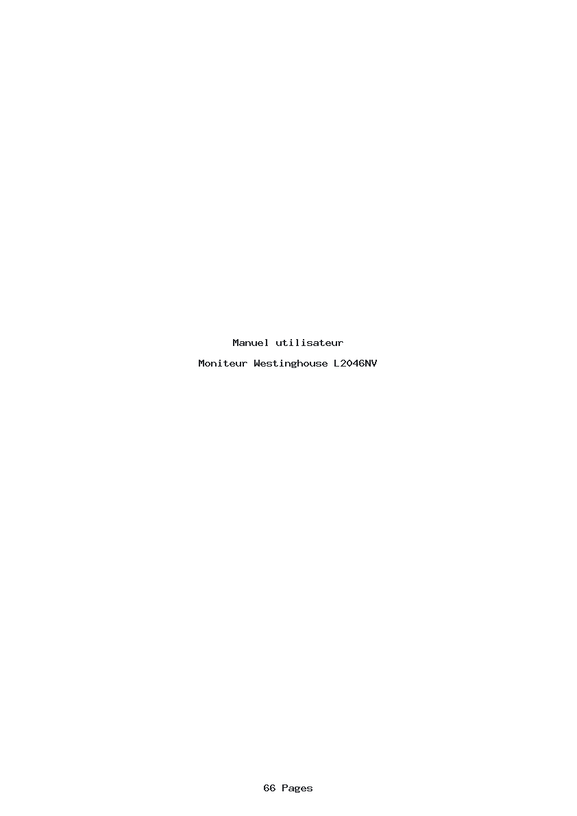 Page 1 de la notice Manuel utilisateur Westinghouse L2046NV