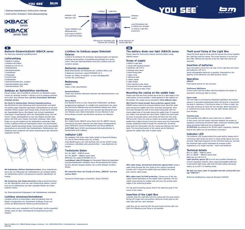 Page 1 de la notice Mode d'emploi Busch + Müller IXBACK