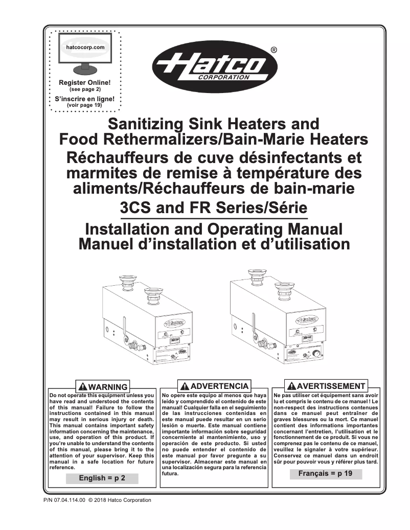 Page 1 de la notice Manuel utilisateur Hatco FR-4
