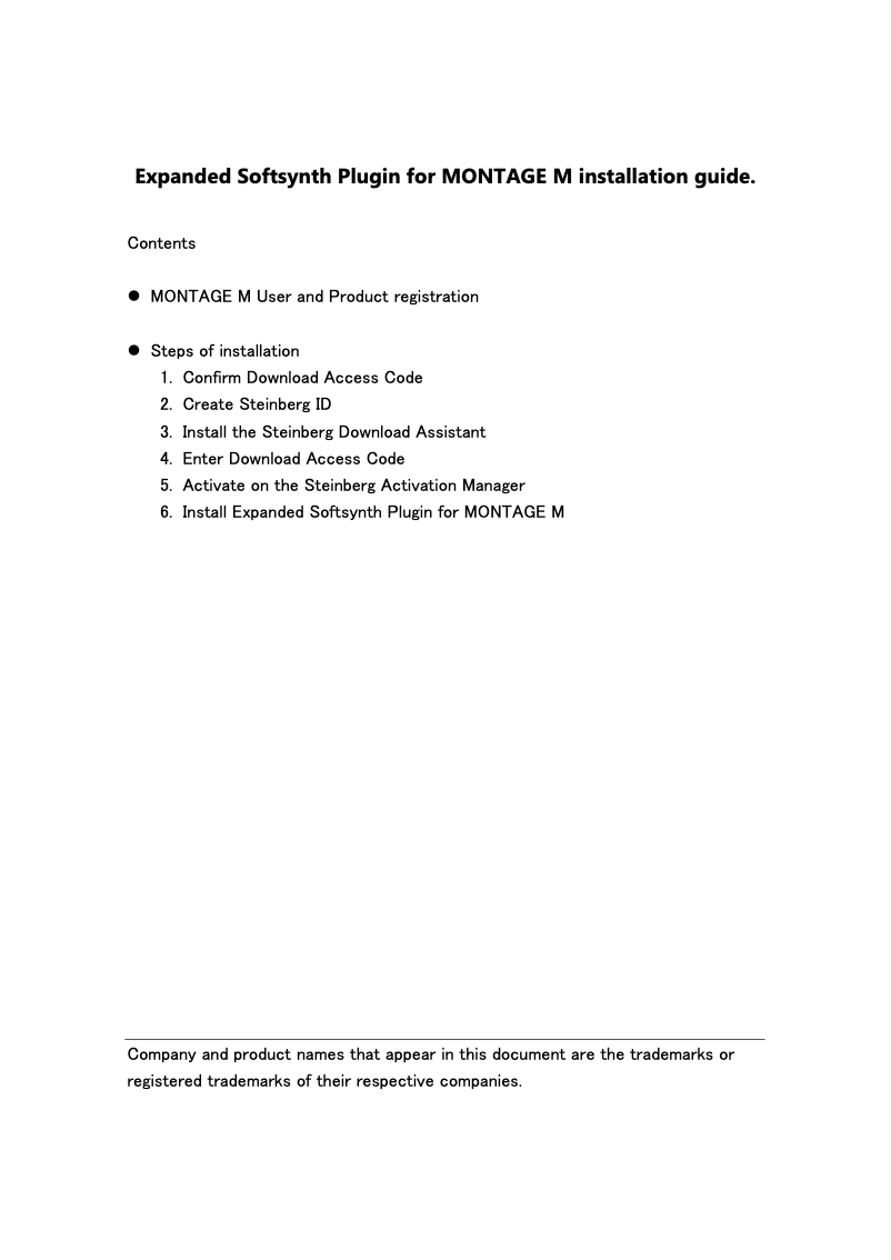 Page 1 de la notice Guide d'installation Yamaha MONTAGE M6