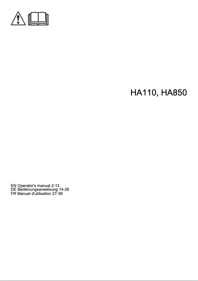 Page 1 de la notice Manuel utilisateur Husqvarna HA850