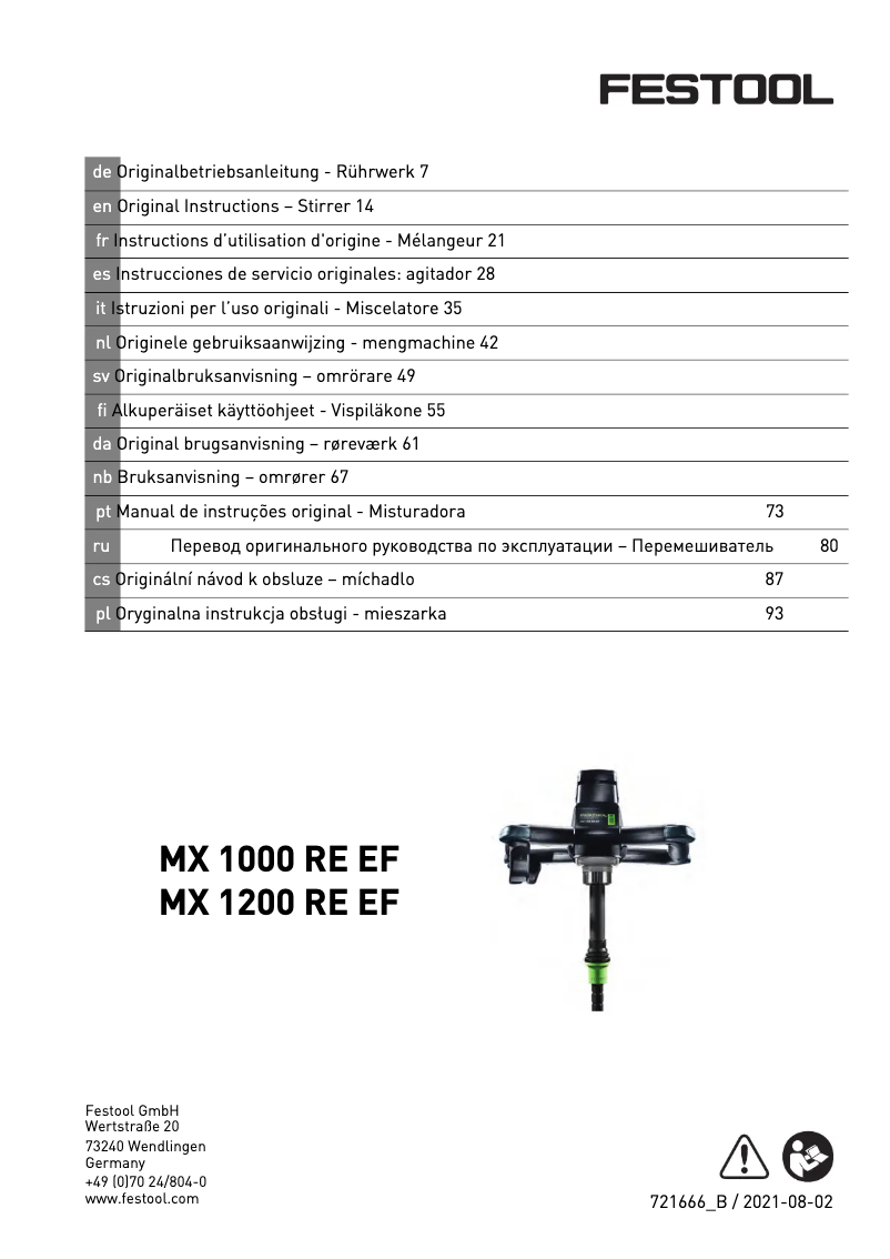 Page 1 of the manual User Manual Festool MX 1200 RE EF HS3R
