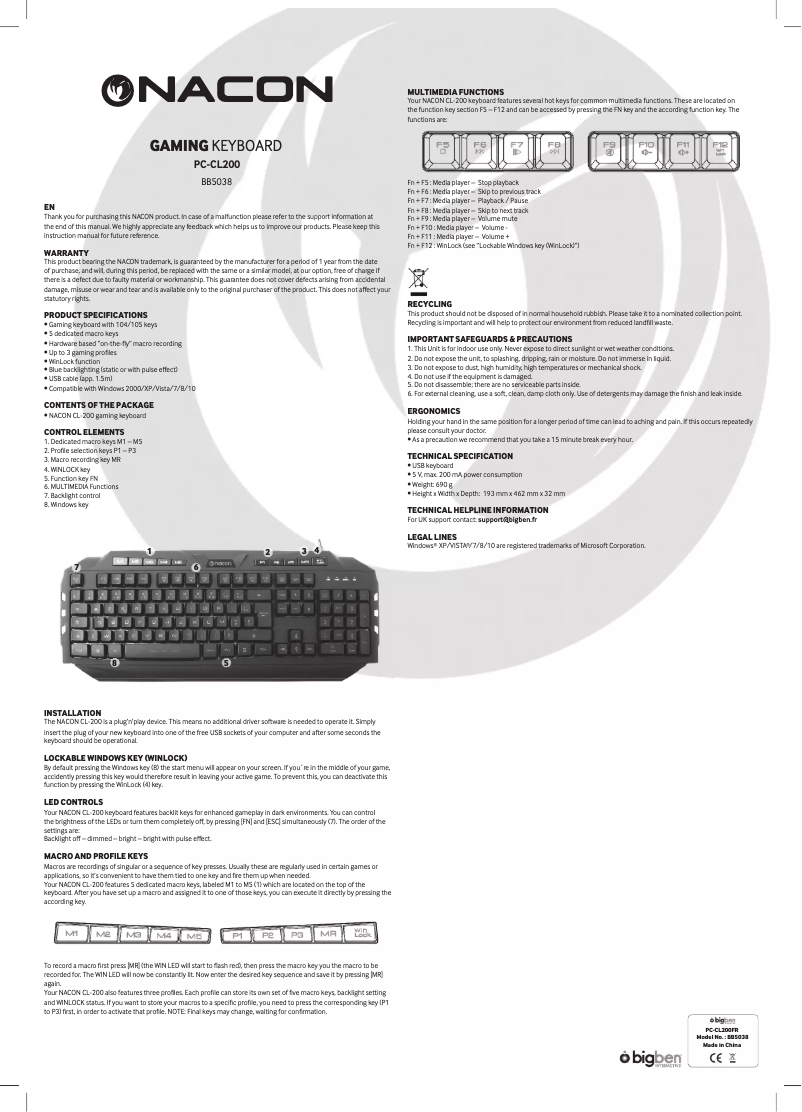 Página 1 del manual Manual de usuario NACON PCCL-200US