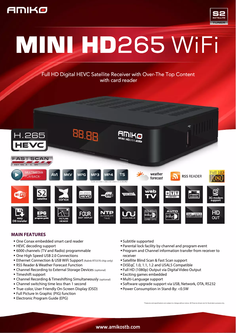 Page 1 of the manual Technical Sheet Amiko Mini HD265 Wifi