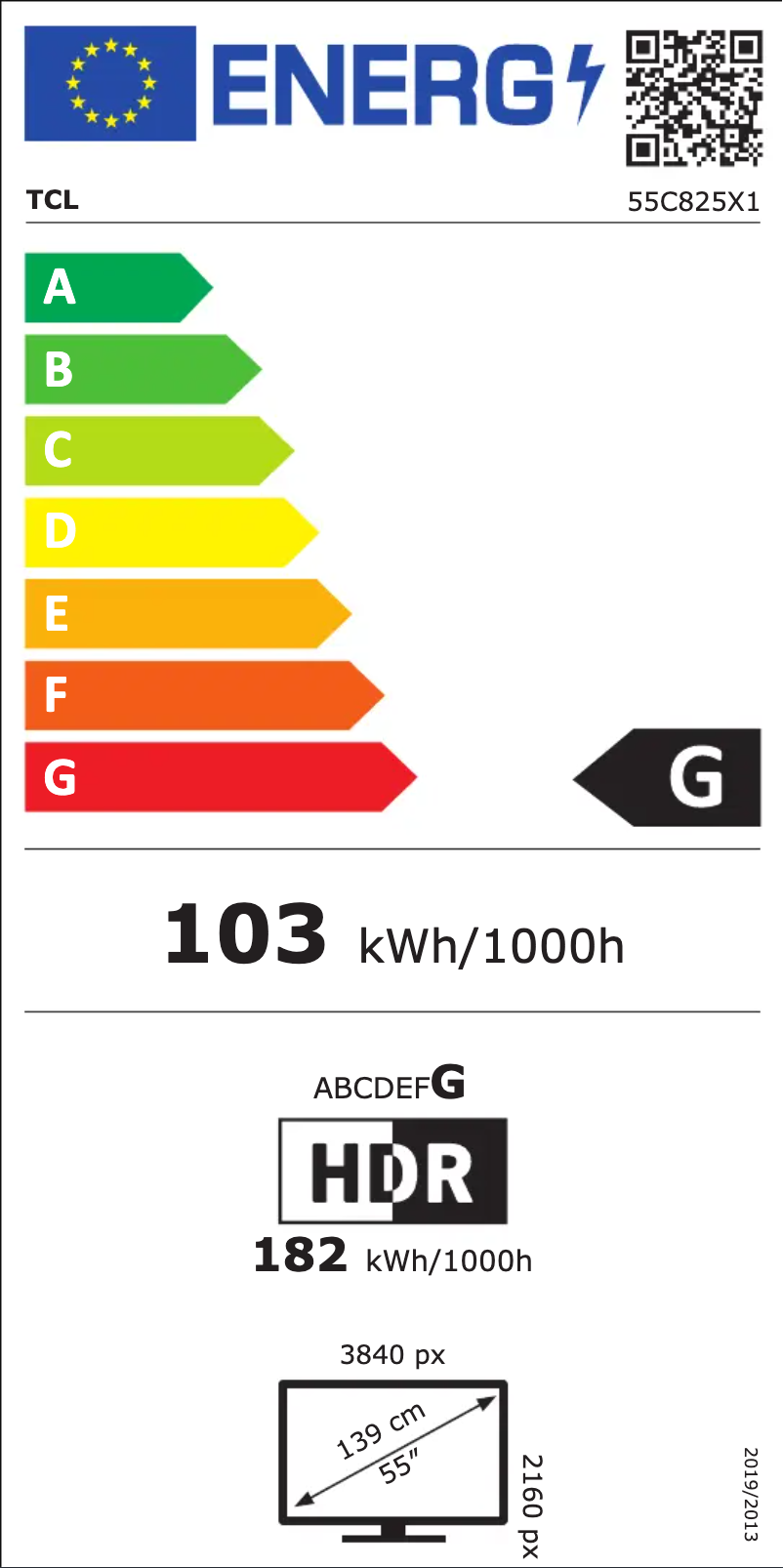 Page 1 de la notice Label énergétique TCL 55C825