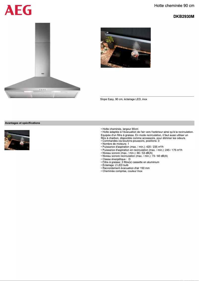 Page 1 de la notice Fiche technique AEG DKB2930M