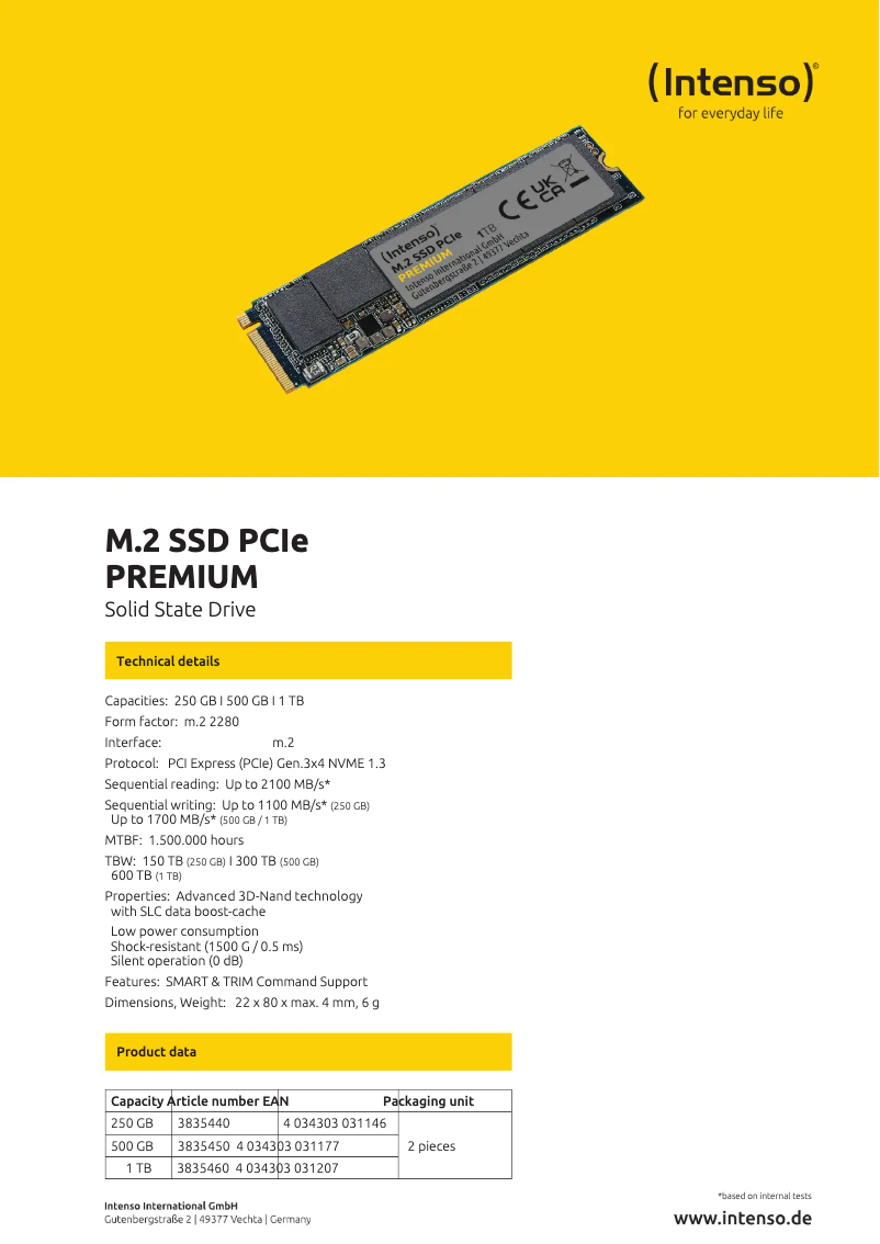 Page 1 de la notice Manuel utilisateur Intenso M.2 SSD PCIe Premium
