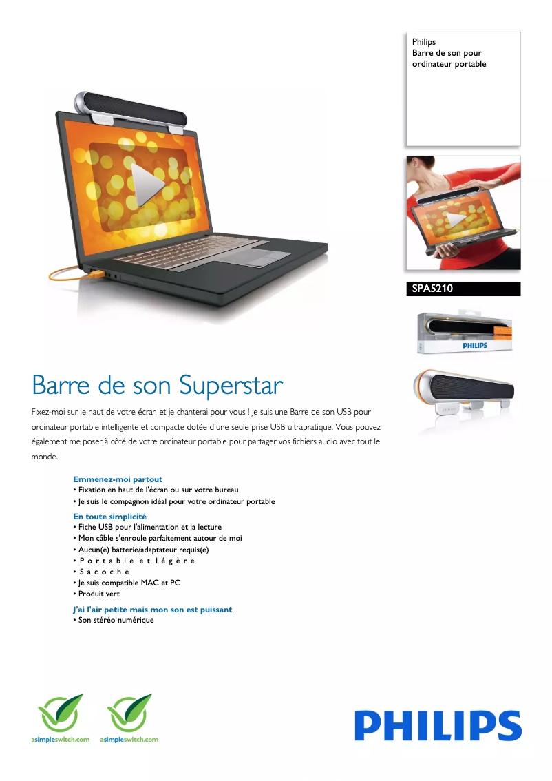 Página 1 del manual Ficha técnica Philips SPA5210