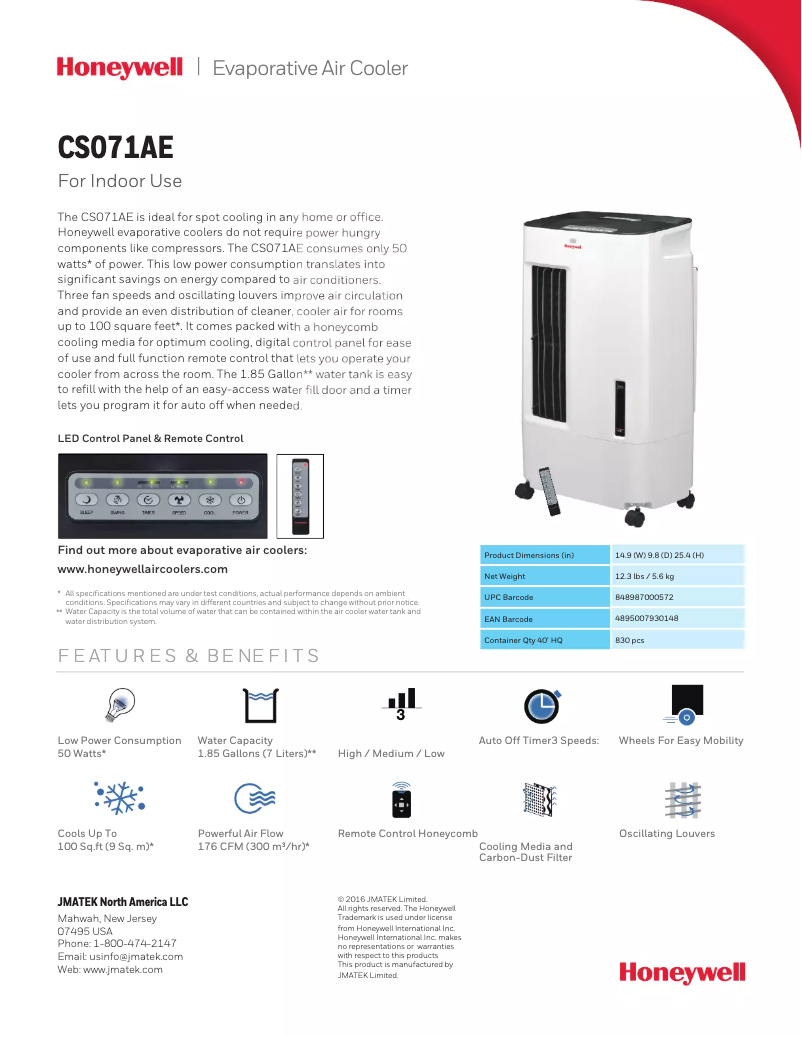 Página 1 del manual Ficha técnica Honeywell CS071AE