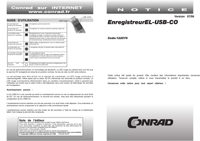Page 1 de la notice Manuel utilisateur Lascar Electronics EL-USB-CO
