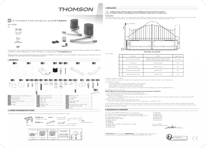 Page 1 de la notice Guide d'installation Thomson 510042