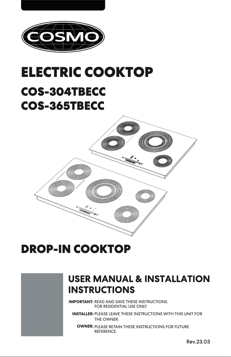 Page 1 de la notice Manuel utilisateur Cosmo COS-365TBECC-PA