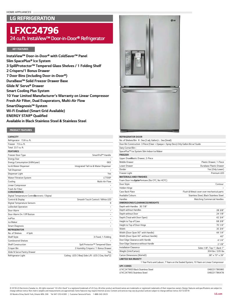 Page 1 de la notice Fiche technique LG LFXC24726S