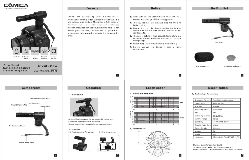 Page 1 de la notice Manuel utilisateur Comica CVM-V20