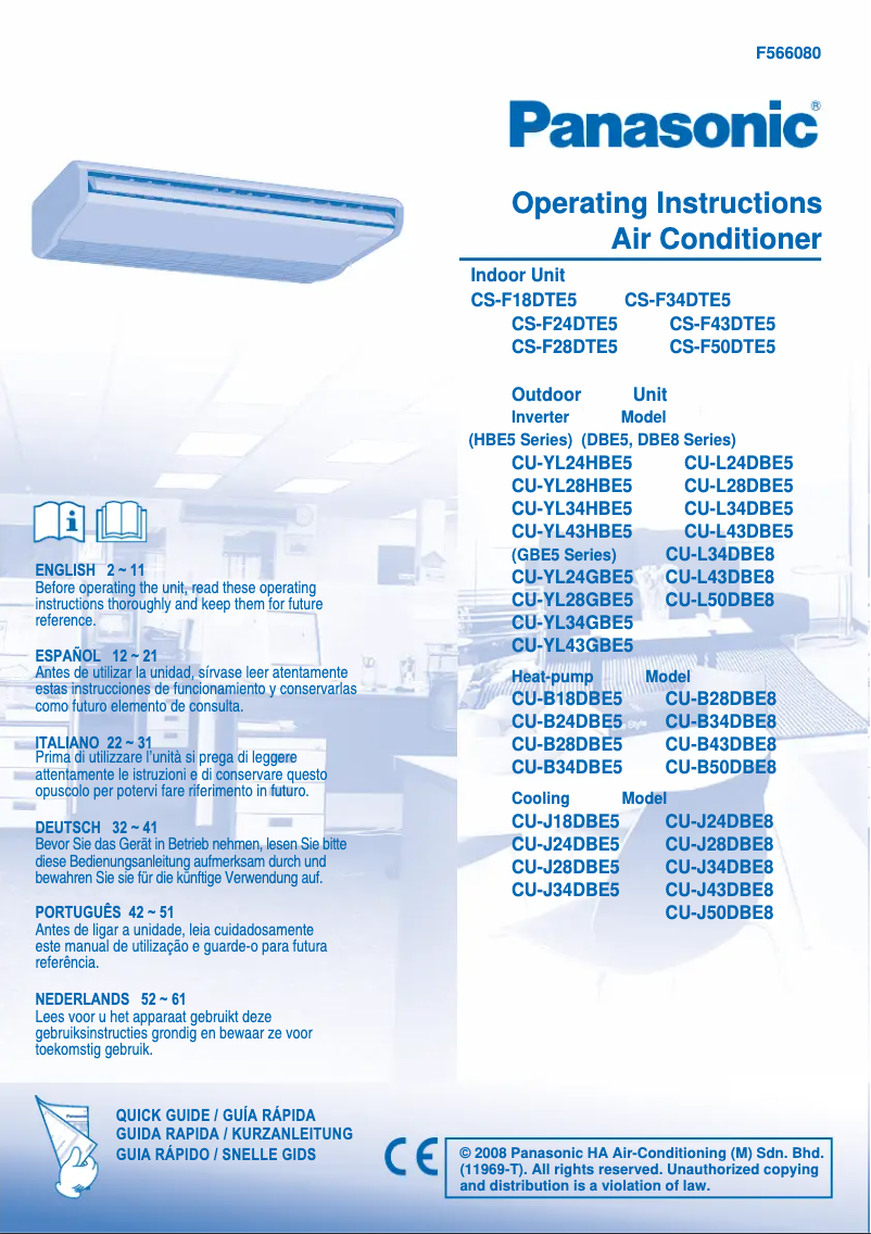 Page 1 de la notice Manuel utilisateur Panasonic CS-F24DTE5