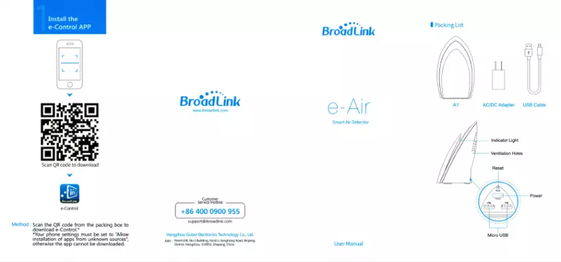 Page 1 de la notice Manuel utilisateur BroadLink A1