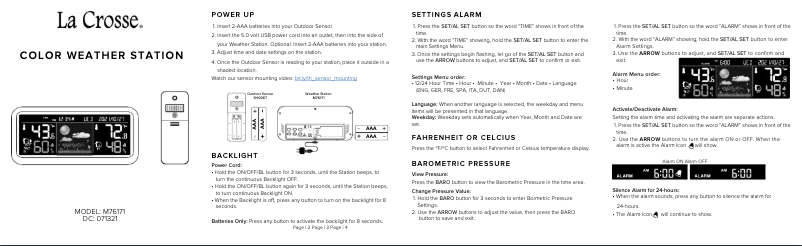 Page 1 de la notice Manuel utilisateur La Crosse Technology M76171