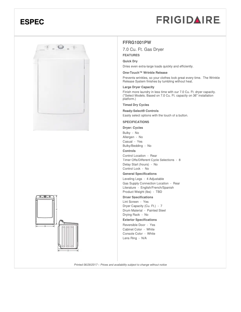 Página 1 del manual Ficha técnica Electrolux FFRE4120S