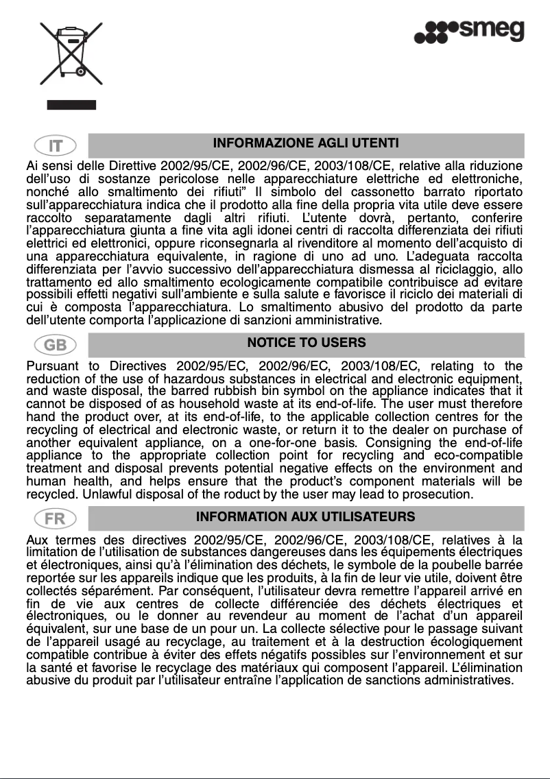 Page 1 de la notice Brochure Smeg SRV876AOGH