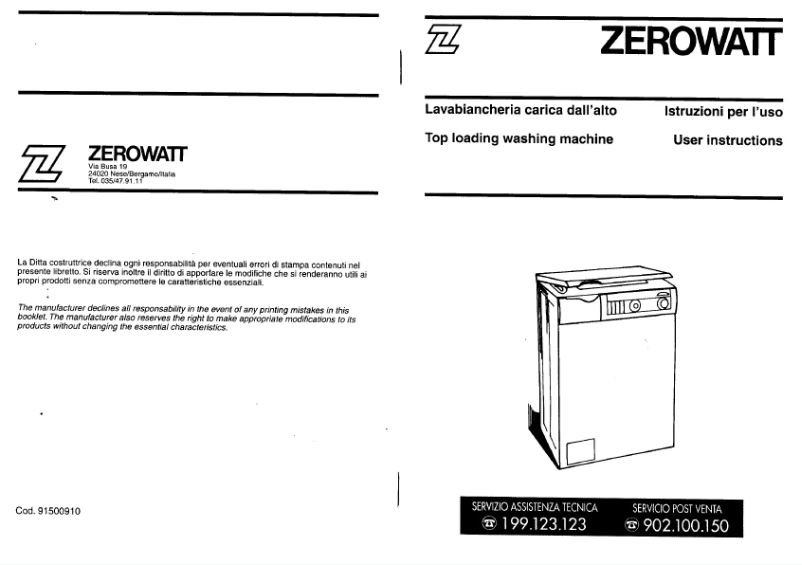 Page 1 de la notice Manuel utilisateur Zerowatt-Hoover Spazio TOP ZH 60