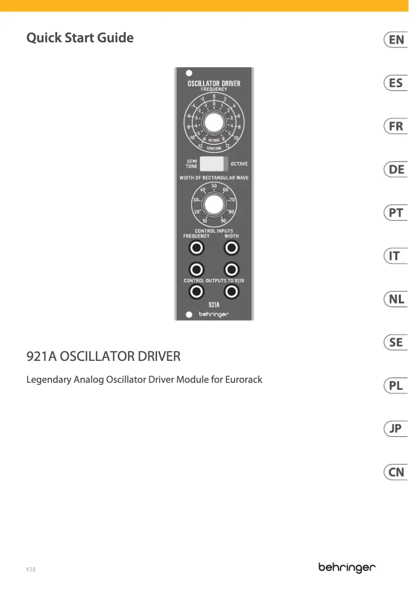 Page 1 de la notice Guide de démarrage rapide Behringer 921A Oscillator Driver