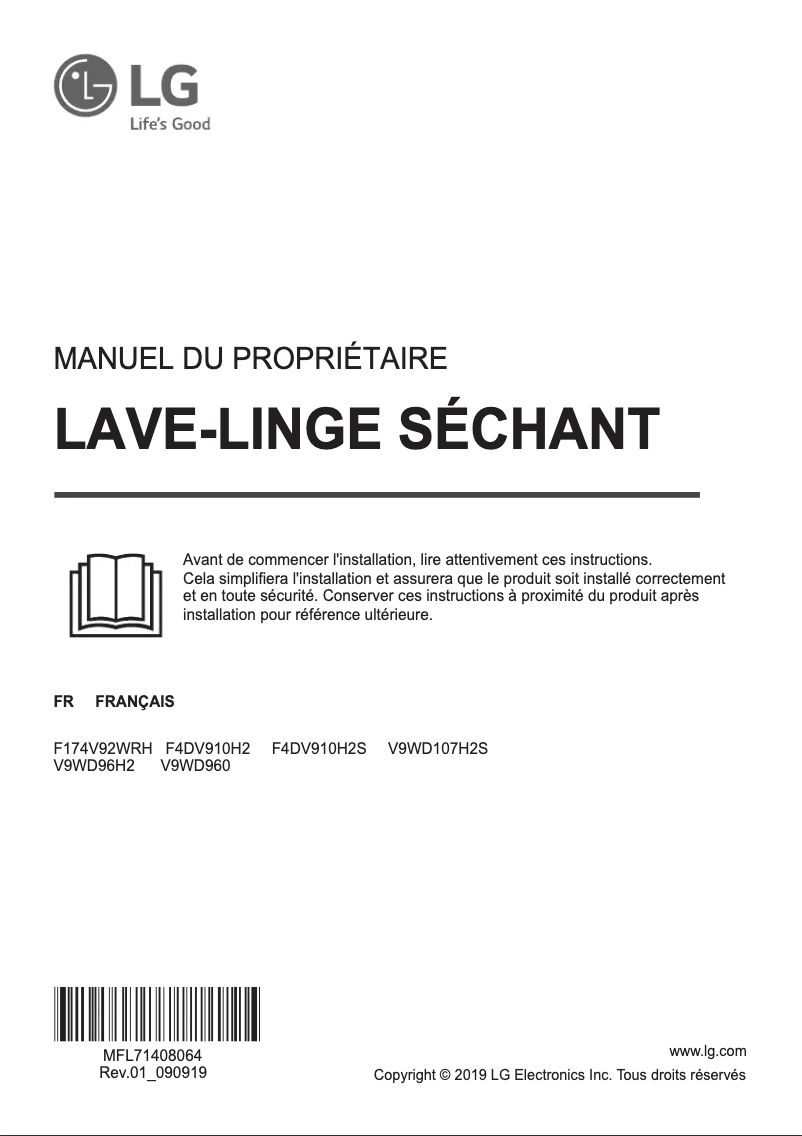 Page 1 de la notice Manuel utilisateur LG V9WD960