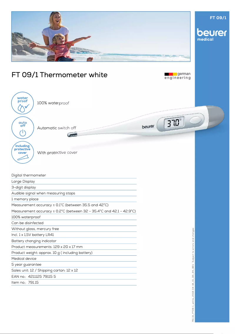 Page 1 de la notice Fiche technique Beurer FT 09