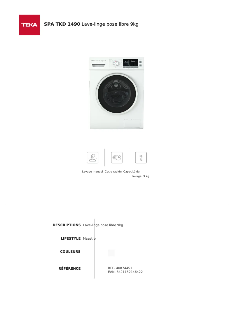 Page 1 de la notice Fiche technique Teka TKD 1270