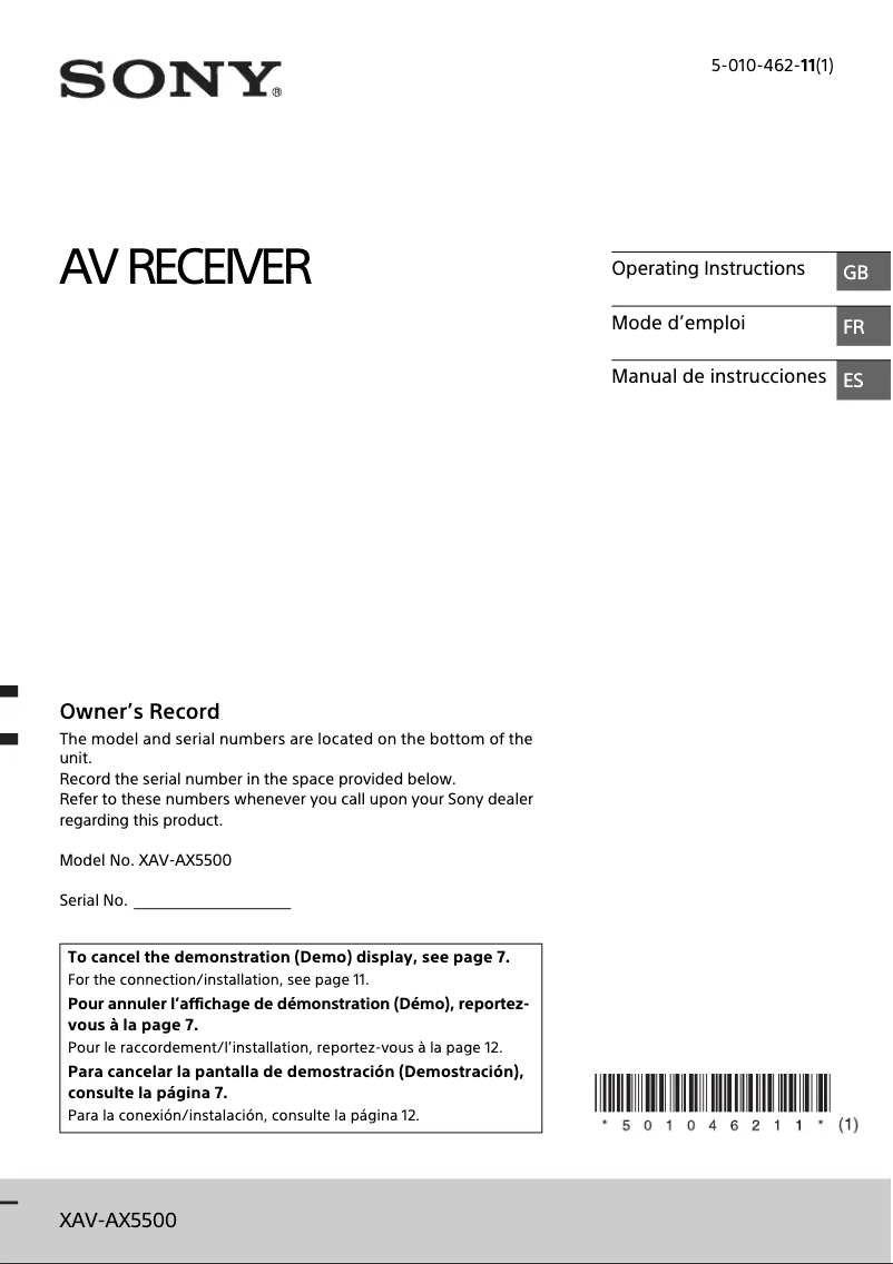 Page 1 de la notice Manuel utilisateur Sony XAV-AX5500