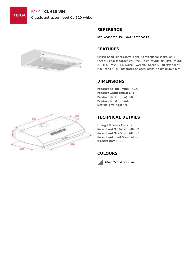 Page 1 de la notice Manuel utilisateur Teka CL 500