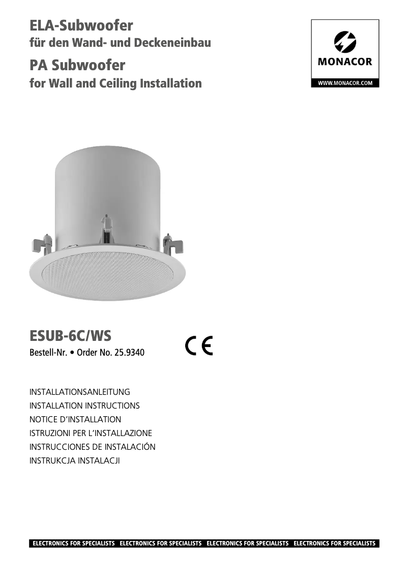 Page 1 de la notice Manuel utilisateur Monacor ESUB-6C/WS